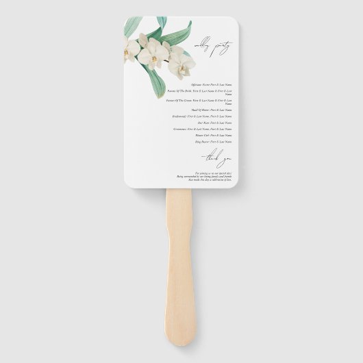 Weiße Orchideen Florale Hochzeitsordnung Fächer (Rückseite)