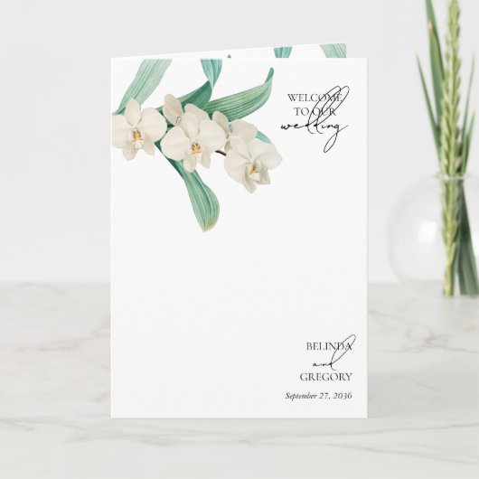 Weiße Orchideen Florale Hochzeitsordnung Programm (Vorderseite)