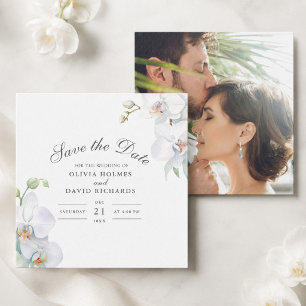 Weiße Orchideen-Foto-Hochzeit Save the Date Karte