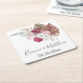 Weiße Orchideen getrocknete Palm Burgund Blumenzeh Rechteckiger Pappuntersetzer (angewinkelt)