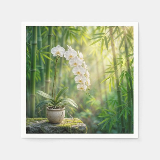 Weiße Orchideen im Bambuswald Serviette (Vorderseite)
