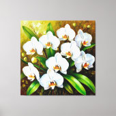 Weiße Orchideen mit grünen Blätter Leinwanddruck (Vorderseite)