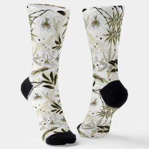 Weiße Orchideen mit tropischen Blätter Socken