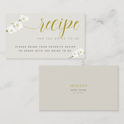 Weiße Orchideen Modernes Brautparty Rezept Begleitkarte (Vorne/Hinten)