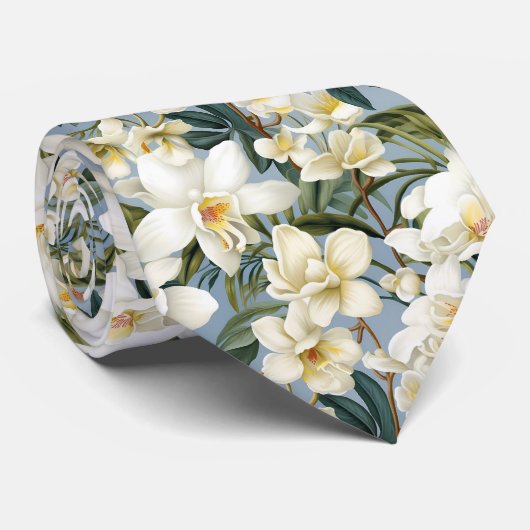 Weiße Orchideen Orchideen Blume Krawatte (Gerollt)