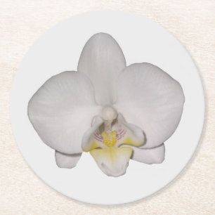 Weiße Orchideen-Papierserviette Runder Pappuntersetzer