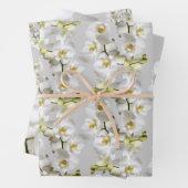 Weiße Orchideen Silbergraue Papiertüten Geschenkpapier Set (Beispiel)