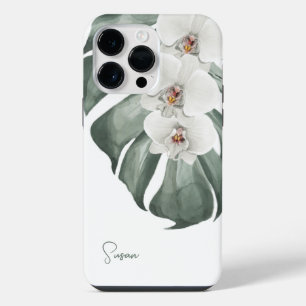 Weiße Orchideen Tropisches Floral mit Ihrem Namen iPhone 14 Pro Max Hülle