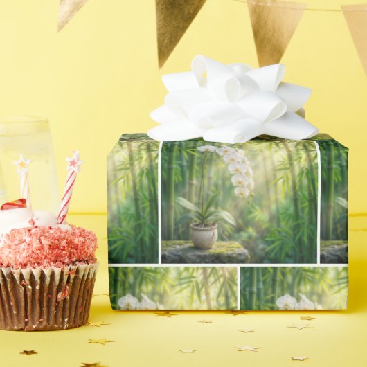 Weiße Orchideen und Bambuswald Geschenkpapier (Geburtstagsparty)