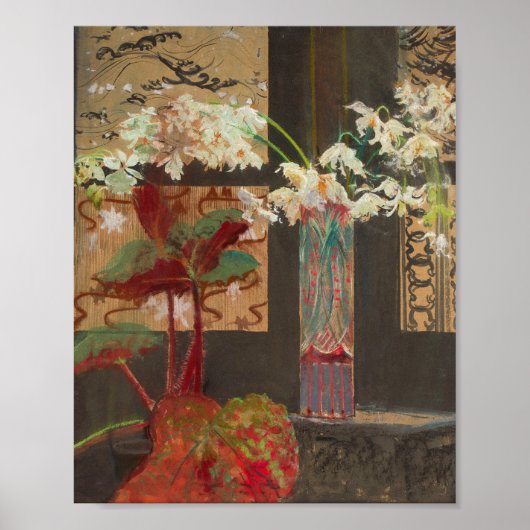 Weiße Orchideen und eine Peonie | Leon Wyczółkowsk Poster (Vorne)