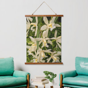 Weiße Orchideen und Fernen Wandteppich Mit Holzrahmen