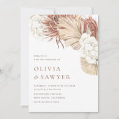 Weiße Orchideen und getrocknete Palmen Blätter Boh Einladung (Vorderseite)