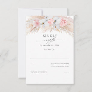 Weiße Orchideen und rosa Rosen Pampas Wedding RSVP Karte