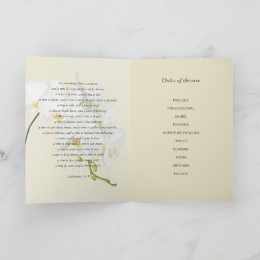 Weiße Orchideenbeerdigung zum Foto des Lebens Programm (Innenseite)