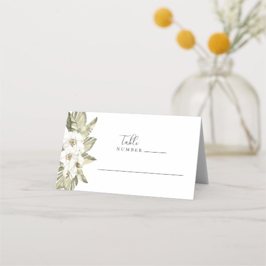 Weiße Orchideenhochzeitungen - Platzkarten (Vorderseite)