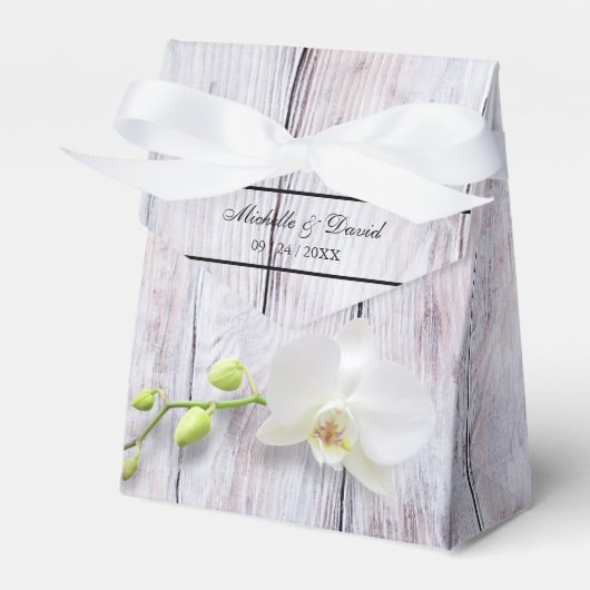 Weiße Orchideenhölzerne Hochzeit Geschenkschachtel (Vorderseite)