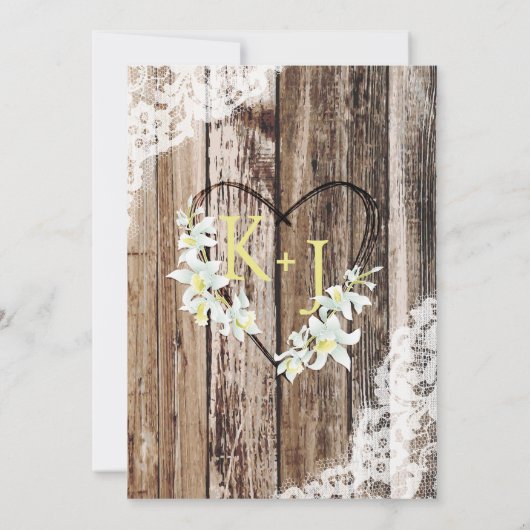 Weiße Orchideenholzspitze Rustikale Hochzeit Einladung (Rückseite)