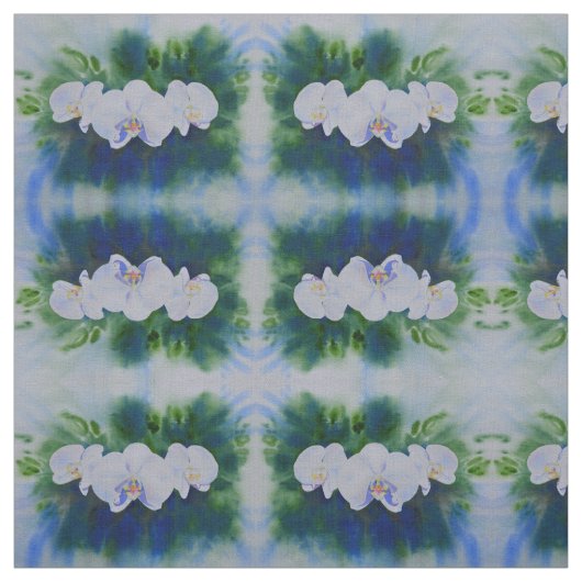 Weiße Orchideenmalerei, botanisches Grün Stoff (Muster)