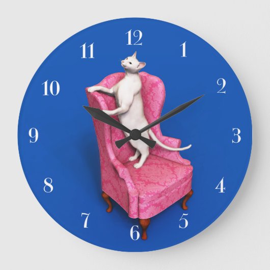 Weiße Oriental Katze runde Uhr (Vorderseite)