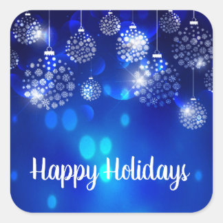 Weiße Ornamente auf einem schönen blauen Urlaub Quadratischer Aufkleber