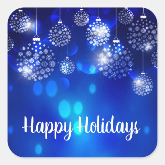 Weiße Ornamente auf einem schönen blauen Urlaub Quadratischer Aufkleber (Vorderseite)