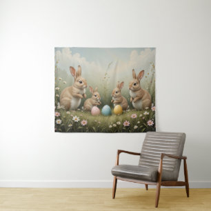 Weiße Osterbände auf der Wiese Rustikale Pastel Wandteppich