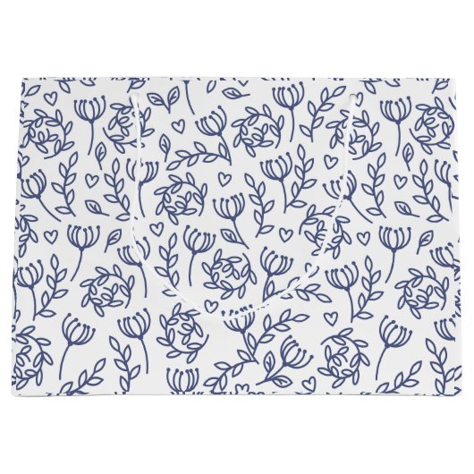 Weiße Ostergeschenktasche mit blauem Blumenmuster Große Geschenktüte (Vorderseite)