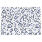 Weiße Ostergeschenktasche mit blauem Blumenmuster Große Geschenktüte (Rückseite)