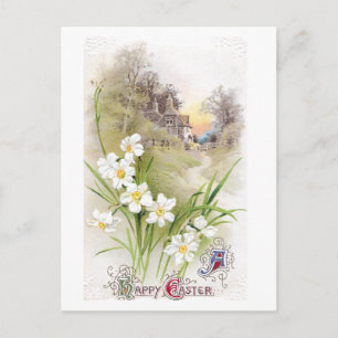Weiße Osterglocken Vintage Ostern Feiertagspostkarte