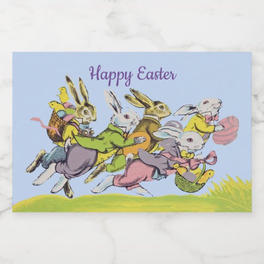 Weiße Osterkaninchen in Graseiskörben Lebensmitteletikett (Einzelnes Label)