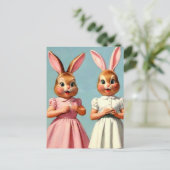 Weiße Ostern Bunny Girls Postkarte (Stehend Vorderseite)