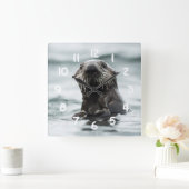 Weiße Otter Quadratische Wanduhr (Zuhause)