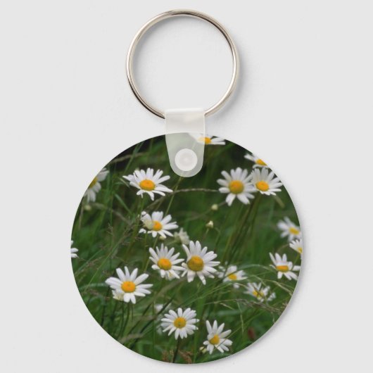weiße Oxeye-Blume Schlüsselanhänger (Vorderseite)