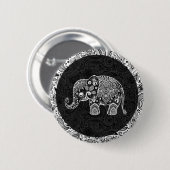 Weiße Paisley Elephant Black Damasks Hintergrund Button (Vorne & Hinten)