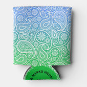 Weiße Paisley-Muster auf grün bis blau ombre Dosenkühler (Vorderseite)