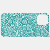 Weiße Paisley-Muster auf türkisblauem Hintergrund Case-Mate iPhone Hülle (Rückseite / Rechts)