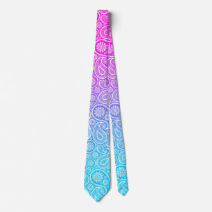 Weiße Paisley-Rosa zu Blau Ombre Krawatte
