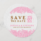 Weiße Paisley und rosa Spitzen Save the Date (Vorne/Hinten)