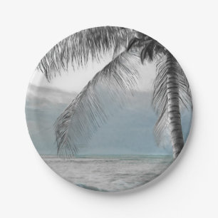 Weiße Palm-Kokosnusshochzeit Elegante Strandhochze Pappteller