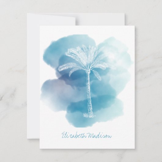 Weiße Palme auf blauem Wasser Personalisiert Mitteilungskarte (Vorderseite)