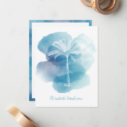 Weiße Palme auf blauem Wasser Personalisiert Mitteilungskarte (Vorderseite/Rückseite Beispiel)