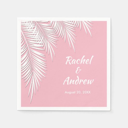 Weiße Palme auf rosa Party Napkins Serviette (Vorderseite)