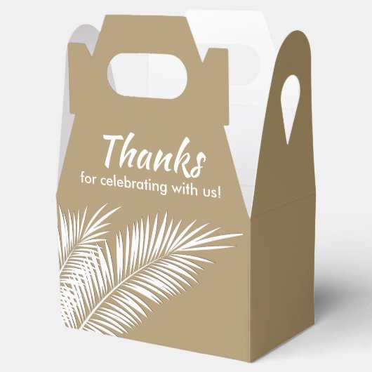 Weiße Palmen auf den Gastgeschenk-Boxen für Gold G Geschenkschachtel (Geöffnet)