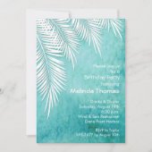 Weiße Palmen auf Ozean Blauer Geburtstag Einladung (Vorderseite)