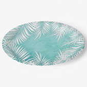 Weiße Palmen auf tropischen türkisfarbenen Tellern Pappteller (Schrägansicht)