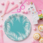 Weiße Palmen auf türkisfarbenen Tellern aus Tropen Pappteller (Party)