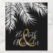 Weiße Palmen Fronten auf schwarz Weinetikett (Einzelnes Label)