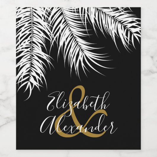 Weiße Palmen Fronten auf schwarz Weinetikett (Einzelnes Label)