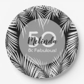 Weiße Palmen in schwarztropischer Farbe Pappteller (Vorderseite)