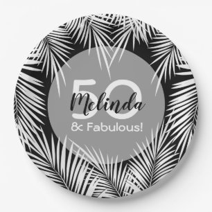 Weiße Palmen in schwarztropischer Farbe Pappteller